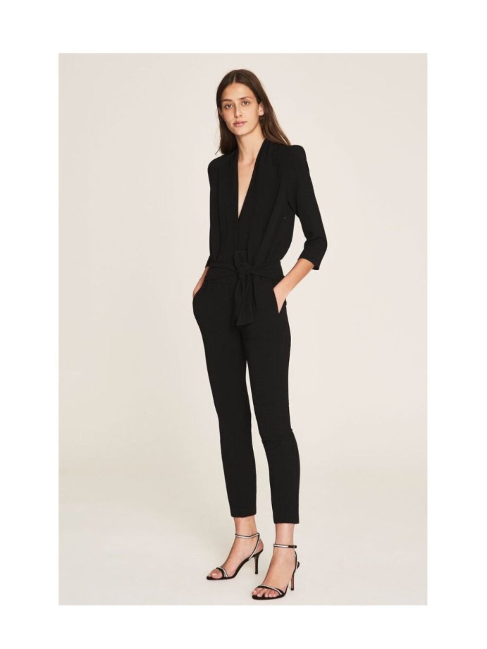 BA&SH Cycy V-Neck Jumpsuit 29" / Medium / Black Crepe Long Sleeve Formal Work